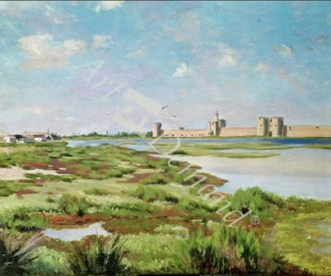 láminas y lienzos de The City Walls of Aigues-Mortes, 1867 (oil on canvas)