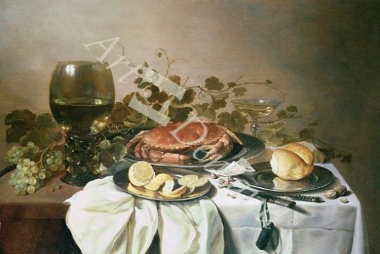 láminas y lienzos de Breakfast still life with roemer and a crab