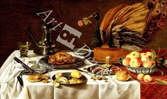 láminas y lienzos de Still Life with a Peacock Pie, 1627 (oil on panel)