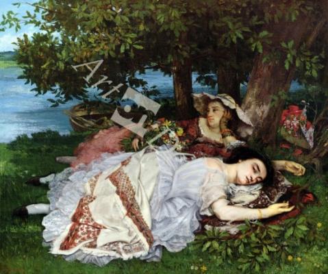 láminas y lienzos de Girls on the Banks of the Seine, 1856-57 (oil on canvas)
