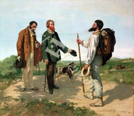láminas y lienzos de La Rencontre, or Bonjour Monsieur Courbet, 1854 (oil on canvas)