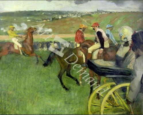 láminas y lienzos de The Race Course - Amateur Jockeys near a Carriage, c.1876-87 (oil on canvas)
