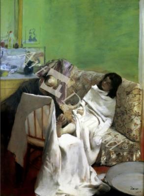 láminas y lienzos de The Pedicure, 1873 (oil on paper laid on canvas)