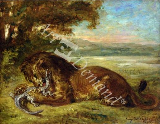 láminas y lienzos de Lion and Alligator, 1863 (oil on panel)