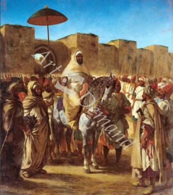 láminas y lienzos de Muley Abd-ar-Rhaman (1789-1859), The Sultan of Morocco, leaving his Palace of Meknes with his entourage, March 1832, 1845 (oil on canvas)