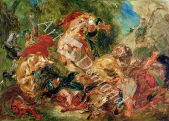 láminas y lienzos de Study for The Lion Hunt, 1854 (oil on canvas)