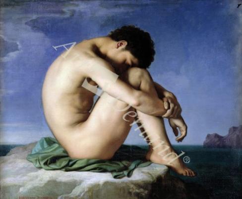 láminas y lienzos de Naked Young Man Sitting by the Sea, 1836 (oil on canvas)
