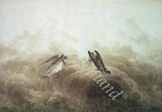 láminas y lienzos de Angel in Prayer, c.1826-34 (sepia over pencil on paper)