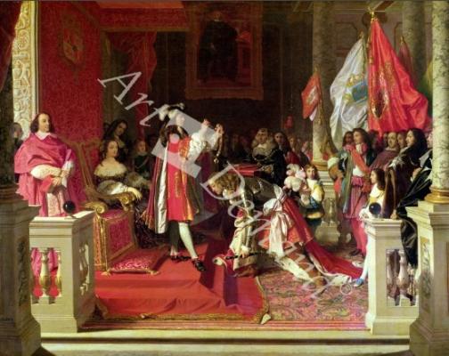 láminas y lienzos de King Philip V (1683-1746) of Spain Making Marshal James Fitzjames (1670-1734) Duke of Berwick a Cavalier of the Golden Fleece after the Battle of Almansa (oil on canvas)