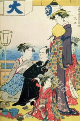láminas y lienzos de Women of the Gay Quarters, right hand panel of a diptych (colour woodblock pring)