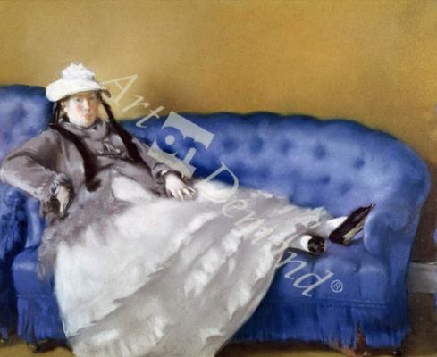 láminas y lienzos de Madame Manet on a Blue Sofa, 1874 (pastel on paper)