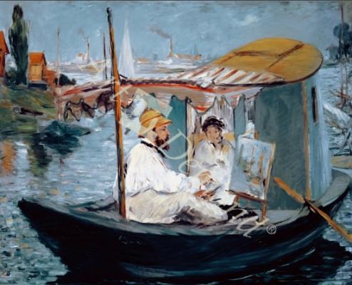 láminas y lienzos de Monet in his Floating Studio, 1874