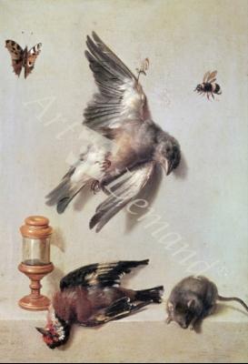 láminas y lienzos de Still Life of Dead Birds and a Mouse, 1712 (oil on canvas)