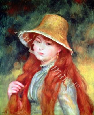 láminas y lienzos de Young girl with long hair, or Young girl in a straw hat, 1884