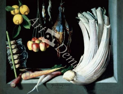 láminas y lienzos de  Still life with dead birds, fruit and vegetables, 1602 (oil on canvas)