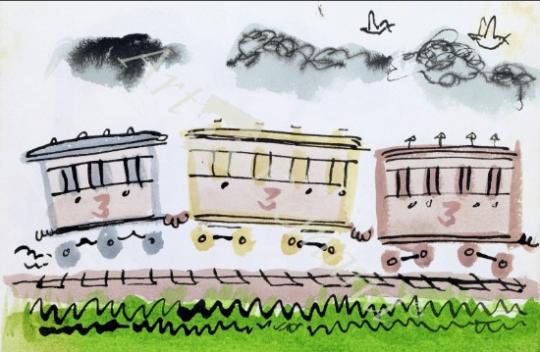 láminas y lienzos de The Steam Train, Part II, 1952 (indian ink and pen & wa