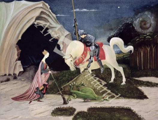láminas y lienzos de St. George and the Dragon, Five Minutes Later (gouache