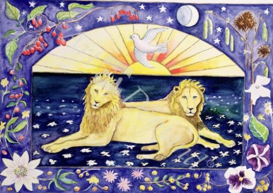 láminas y lienzos de Lions (month of December from a calendar)
