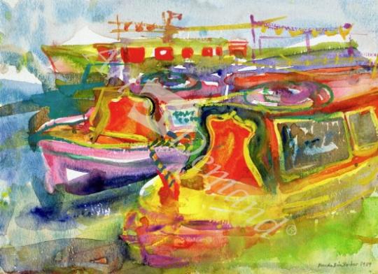 láminas y lienzos de Canal Boats, 1989 (w/c on paper)