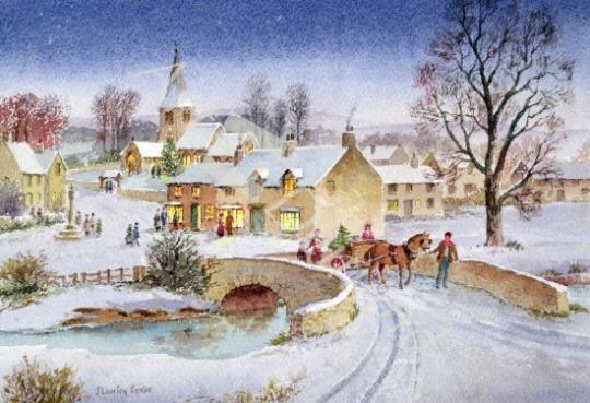 láminas y lienzos de Christmas Eve in the Village (w/c on paper)