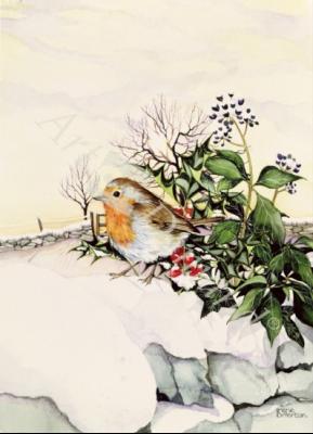 láminas y lienzos de Christmas Robins (w/c on paper)