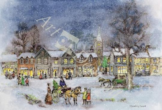 láminas y lienzos de Village Street in the Snow (w/c on paper)
