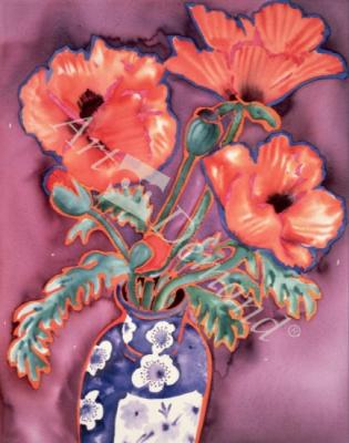 láminas y lienzos de  Poppies in Chinese Vase (watercolour)