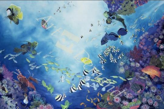 láminas y lienzos de Underwater World III, 2002 (acrylic on twill)