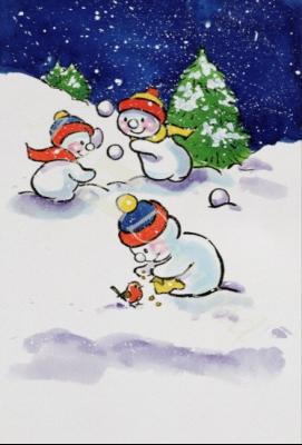 láminas y lienzos de Little Snowmen Snowballing, 1996 (w/c)