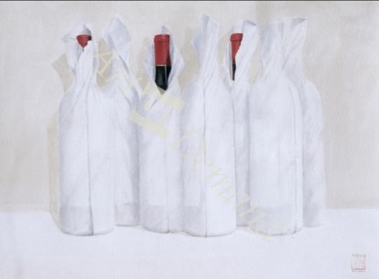 láminas y lienzos de  Wrapped bottles 3, 2003 (acrylic on paper)
