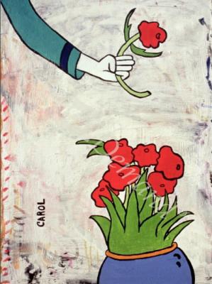 láminas y lienzos de  Cartoon Hand Picking a Flower (acrylic on canvas)