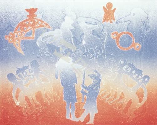 láminas y lienzos de  Papil birdman goes wandering, 1995 (monotype)