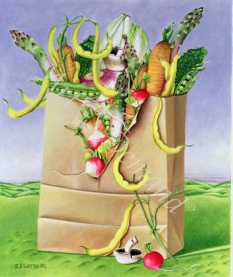láminas y lienzos de  Paper Bag with Vegetables, 1992 (acrylic)