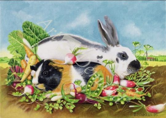 láminas y lienzos de  Rabbit and Guinea Pig, 1998 (acrylic on canvas)