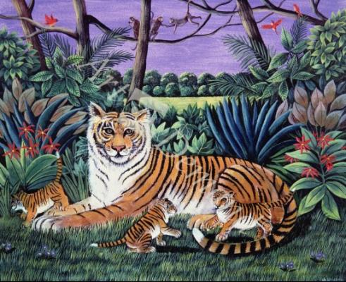 láminas y lienzos de  Tiger with Cubs, 1988 (gouache)