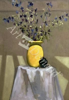 láminas y lienzos de  Delphiniums in a Yellow Vase (oil on canvas)