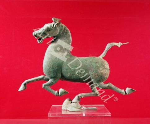 láminas y lienzos de  Bronze Galloping Horse with one Hoof Resting on a Swallow, from the Tomb at Wuwei, Late Han Dynasty, 2nd century (bronze)