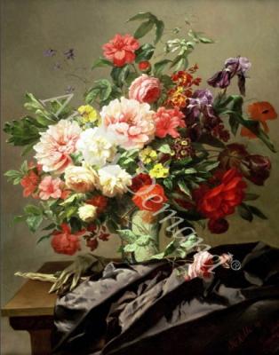 láminas y lienzos de  Peonies, Poppies and Roses, 1849