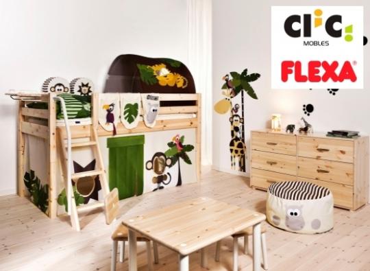 Ejemplo de cama semi alta Flexa con decoracion de la Jungla