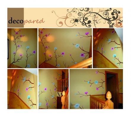 arboles, flores, naturaleza pintada en la pared con decopared