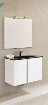 Mueble de 80 ctm, encimera lavabo integral en cristal negro, espejo y aplique; 347.- EUR 