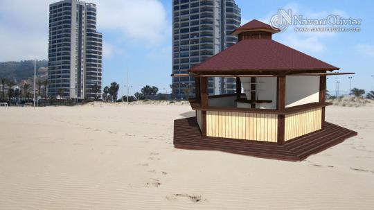 Kiosco de madera hexagonal para playa