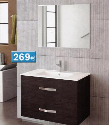 Mueble de 80 ctm, encimera lavabo integral en loza, extrafino, dos cajones con freno.Espejo. (Monoma