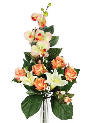 Flores artificiales cementerio. Ramo flores artificiales azucenas y rosas salmon Oasis Decor