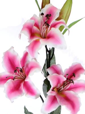 Flores artificiales de calidad. Lilium artificial con tres flores oasis decor
