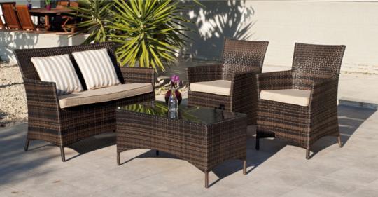 CONJUNTO PARA TERRAZA O JARDÍN 1 SOFA 2 PLAZAS + 2 SILLONES+ 1 MESA CAFE