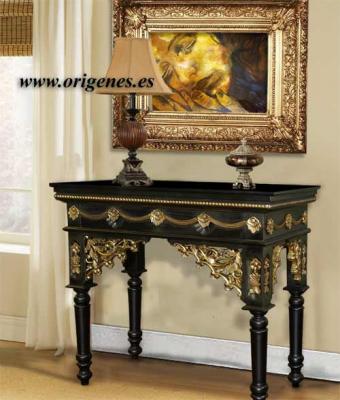 Consola Isabelina en negro y oro. Referencia: CPON
