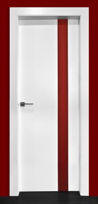Puertas Dominguez®: Puerta lacada con piel roja y marco y tapajuntas de haya vaporizada maciza lacada en blanco