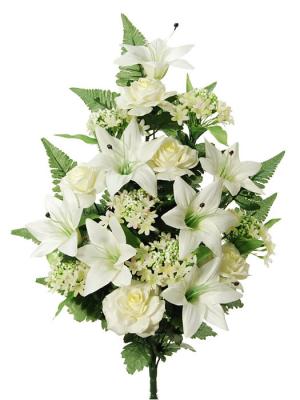 Flores artificiales cementerio Ramo flores artificiales rosas y lilium blanco oasisdecor.com