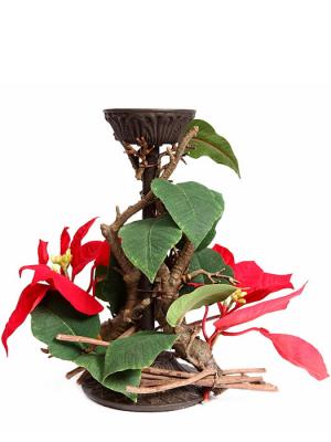 Flor de pascua artificial Candelabro de hierro con poinsettia artificial oasisdecor.com